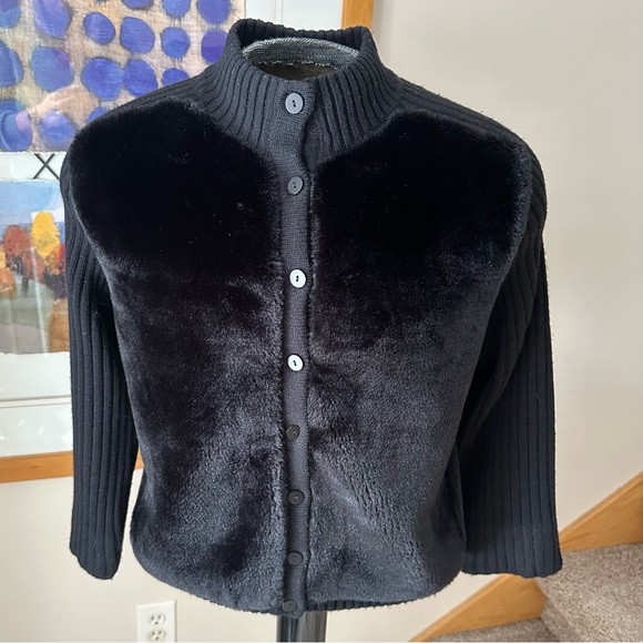 Nina Leonard Faux Fur Ribbed Sweater Cardigan - Picture 2 of 6